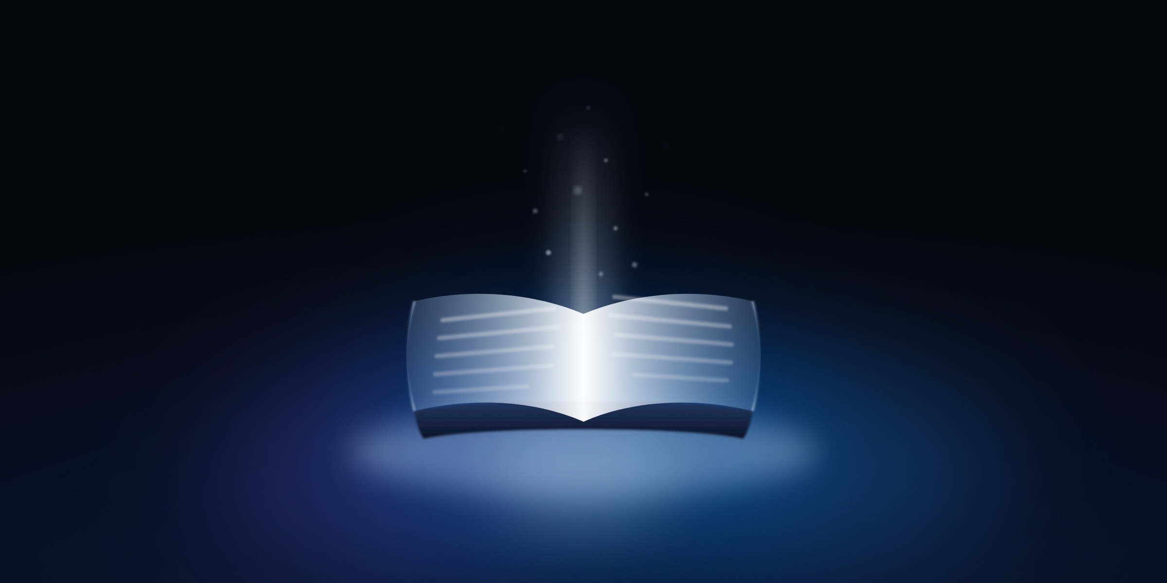 An open book made of light — glowing pages of typeset lines beneath a rising beam. Artwork for InfiniteLibrary.ai, the AI book-writing studio by Thomas Truong.