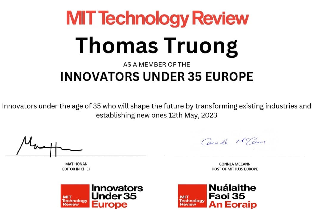 Thomas Truong MIT Innovators Under 35 Thomas Truong MIT Innovators Under 35 Certificate